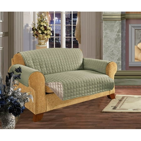 Cotton Loveseat - Elegant Comfort QUILTED REVERSIBLE FURNITURE PROTECTOR for Pet Dog Children Kids -2 TIES TO STOP SLIPPING OFF Treatment Microfiber As soft as Egyptian Cotton Green/ Cream Love seat