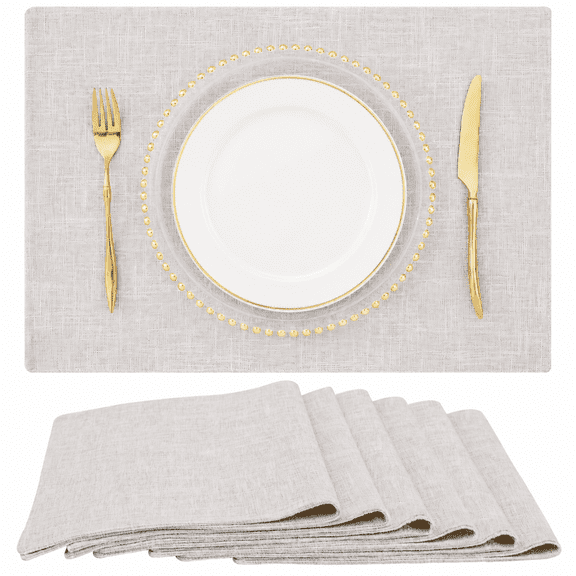 Cotton Linen Placemats Set of 6, Washable Placemats, Farmhouse Placement Mats for Dining Table, Indoor Outdoor Cloth Table Decor, Neutral Beige