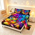 thumbnail image 2 of Manfei Graffiti Art Style Bed Sheets,Gradient Monogrammed T Full Size Sheets,Black,4pcs,1 Flat Sheet,1 Fitted Sheet and 2 Pillowcases, 2 of 6