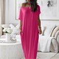thumbnail image 5 of Bmawag Dresses for Women Plus Size Crew Neck Solid Color Short Sleeve Summer Casual Comfortable Beach Vacation Maxi Dress, 5 of 6