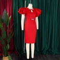 thumbnail image 3 of AURA Plus Size Midi Bodycon Dress Round Neck Ruffle Sleeve Rhinestone Hollow High Waist Elegant Party Dress, 3 of 8