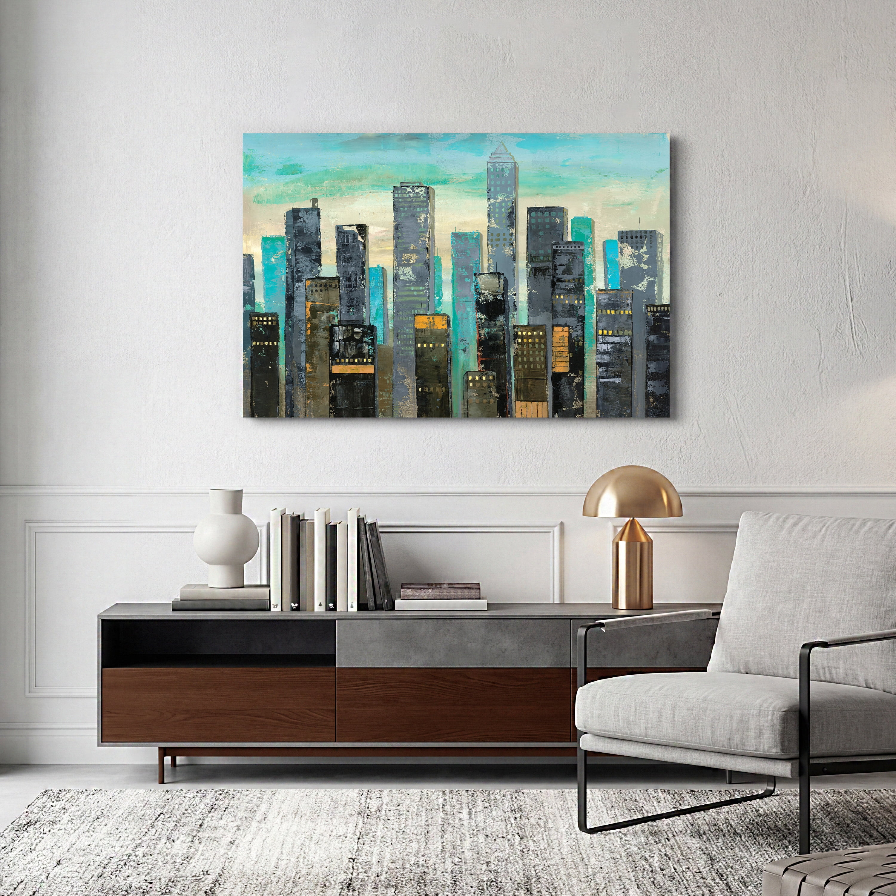 Empire Art Direct Urban Lights II Frameless Free Floating Tempered Glass Panel Graphic Wall Art, 48" x 32" x 0.2", Ready to Hang