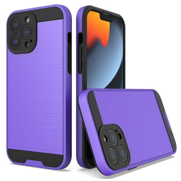 Brushed Metal Textured Hybrid Armor Case for iPhone 14 Pro Max - Purple