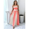 thumbnail image 3 of Women'S Contrasting Colors Spaghetti Strap Long Dress Elegant High Waist Leace-Up Dresses Peach L, 3 of 5