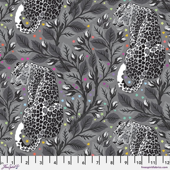 Cotton Graywork Birthmark Tula Pink Leopards on Gray Free Spirit Cotton Fabric Print by the Yard (PWTP258-SHADOW)