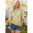 thumbnail image 4 of Yellow Summer Flower Printed Drop Shoulder Loose T Shirt, 4 of 8