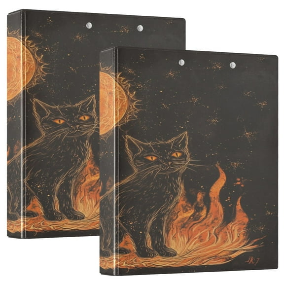 WOBOGO Inferno Feline Illuminated Folio File Folders Extra Large Capacity to Hold 200 Sheets of Documents Hard Shell Ring Binder for School Home Office
