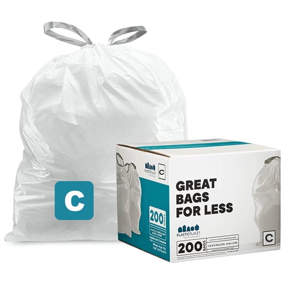 Plasticplace Trash Bags , Compatible with Simplehuman Code C Garbage Bags, White Drawstring Garbage Liners , 2.6-3.2 Gallon 10-12 Liter , 14.75" x 20" , Tear-Resistant & Leak-Resistant , 200 Count