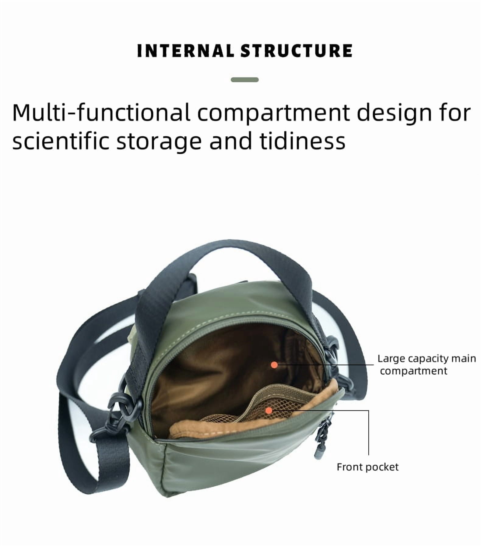 Hue & Hold Unisex Large Capacity Multi-Pocket Zip Drawstring Crossbody Bag Handbag Water Bottle Carrying Bag Lightweight Outdoor Sling Bag with Adjustable Strap, Beige