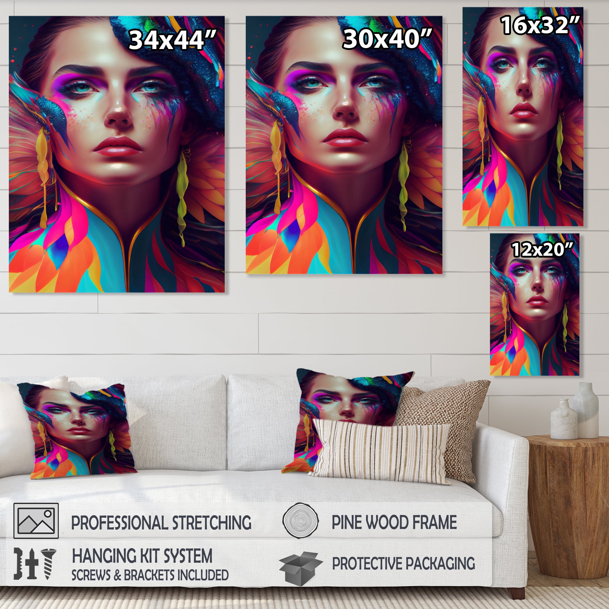 Designart Dynamic Feather Woman Portrait I Canvas Wall Art