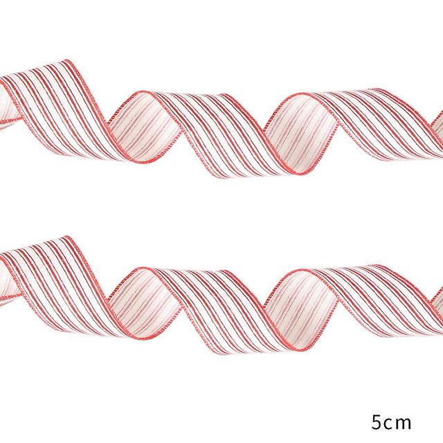 10yard 5cm Christmas Ribbon Crafts Decoration Red White Stripes Printed Xmas Tree Ribbon Wreath Bows For Diy Gifts Wrapping