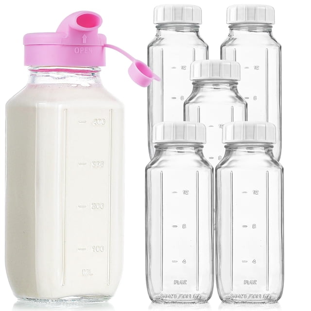 Botellas de vidrio para leche Sovietiep, 500 ml, con funda de silicona, paquete de 6