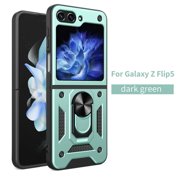 Cowithday Case for Samsung Galaxy Z Flip5 with Camera Cover & Kickstand, Slide Lens Protection 360°Rotate Ring Hybrid Rugged Bumper Shockproof Case Cover for Samsung Z Flip 5 5G 6.7" 2023, Green