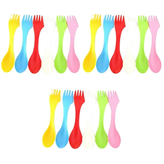 Masteelf 18 pcs  3 in 1 Flatware Set Acrylic Cutlery with Spoon and Fork (Pink White Yellow Red Green Blue)
