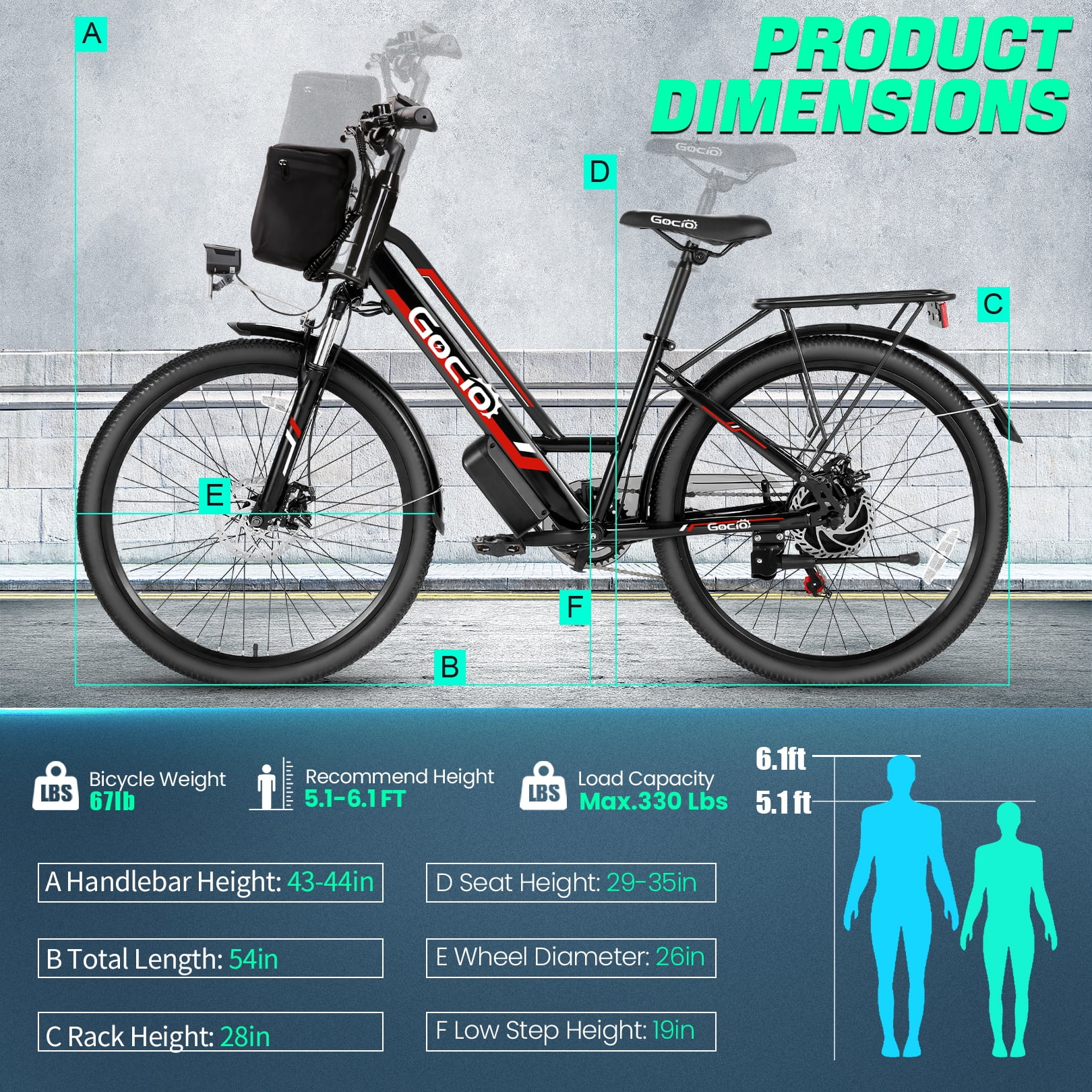 Gocio UL2849 Certified 26" Electric Bike for Adults, 750W Peak Motor, 48V 7.8Ah Battery, 19.8 mph 7-Speed Commuter Ebike with Disc Brakes