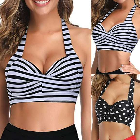 Jacenvly 2024 Bikinis for Juniors 2 Piece Quick Drying Women's Fashion Multi Color Swimsuit Halter Ruched High Waist Bikini Tops Multicolor Trendy Beach Bikini Wrap Black