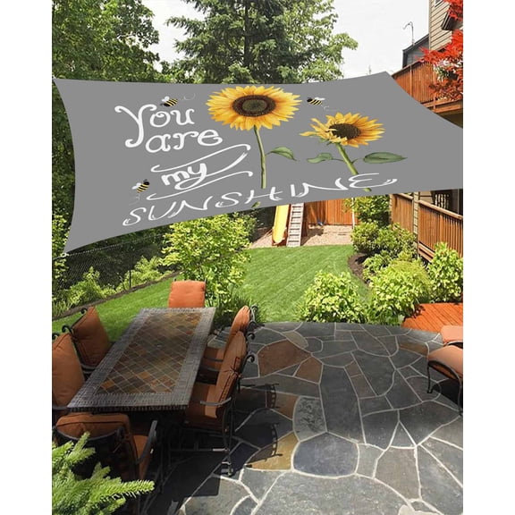 Sun Shade Sail 8'x10' You Are My Sunshine Rectangle Sun Shade Sails Canopy Waterproof Bee Sunflower Grey Outdoor Sunshades Sand UV Block Cover Shades Cloth for Patio Backyard Garden Deck Porch Lawn