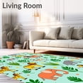 thumbnail image 2 of ODIKA 5'x7' Machine Washable Non-Slip Area Rug, Playful Safari Friends with Jungle Leaves and Whimsical Creatures High Traffic Rug, Teal, 679882, 2 of 7