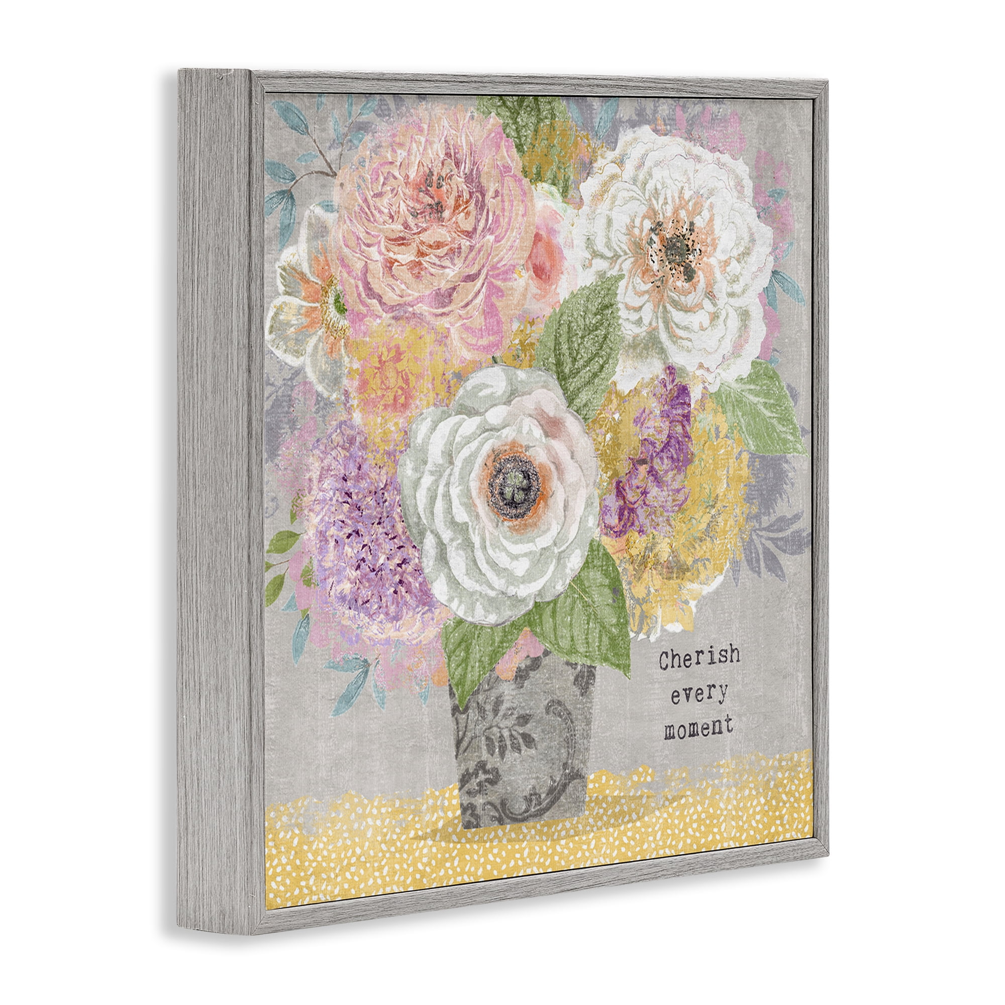 Stupell Industries Cherish Every Moment Inspiration Gray Framed Giclee Art, design by Suzanne Nicoll