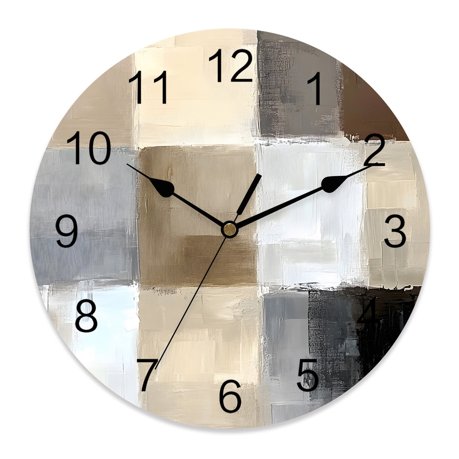 14 Inch Abstract Style Wall Clock, Beige Brown Color Block Modern Oil Painting Battery Operated Silent Non Ticking Clocks, Easy to Read Round Wall Clock for Kitchen/Living Room/Bedroom/Bathroom