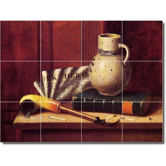 Ceramic Tile Mural-William Harnett Still Life Backsplash Tile Mural 6. 17" w x 12.75" h using (12) 4.25 x 4.25 ceramic tiles