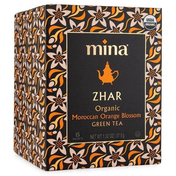 Mina Zhar, Organic Moroccan Orange Blossom Green Tea, 15 Biodegradable Sachets