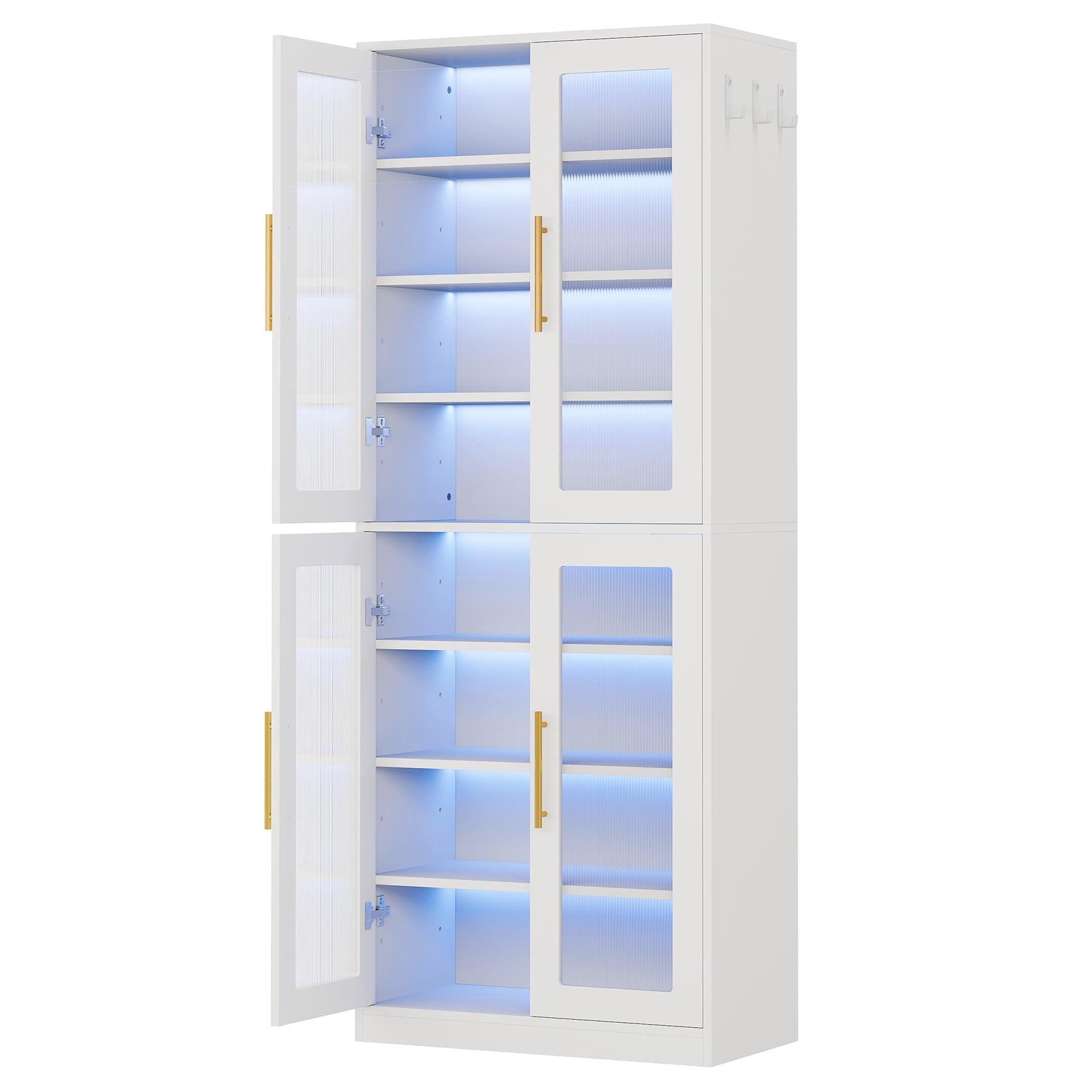 Fnova 66.93" Bookcase with Doors, 8 Tier Storage Cabinet with LED Lights for Living Room, Bedroom, Study, White