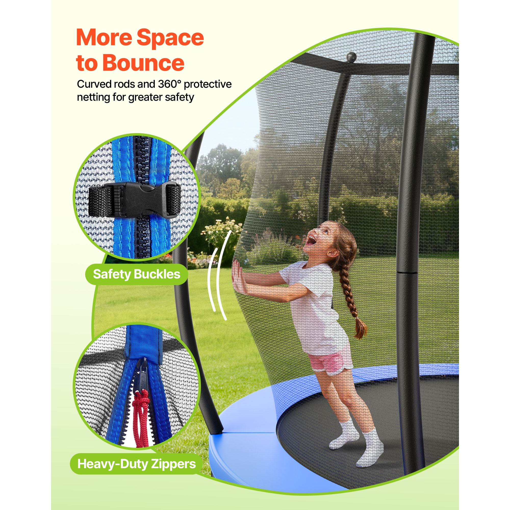 KFFKFF 14FT Outdoor Trampoline with Safety Enclosure, Durable Recreational Trampoline for Kids and Adults, ASTM Certified, 450 lbs Weight Limit, Rust-Resistant Design for Backyard Use