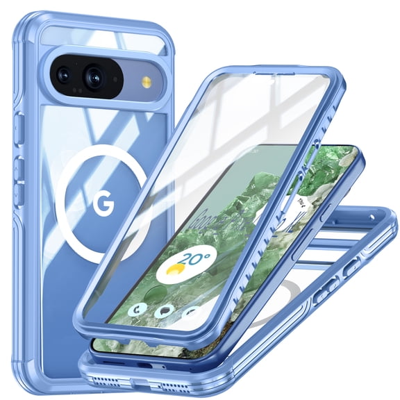 Kryonix for Google Pixel 9 Pro 6.3'' Clear Magnetic Shockproof Case, 360-Degree Protection scratches Heavy Duty Military Grade Rugged Protection Built in Screen Protector Phone Case Cover,Blue