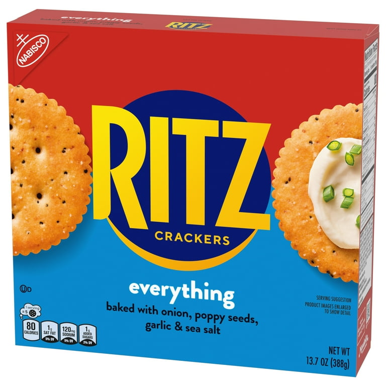 RITZ Everything Crackers, 13.7 oz, Flaky Salty Snacks with Onion