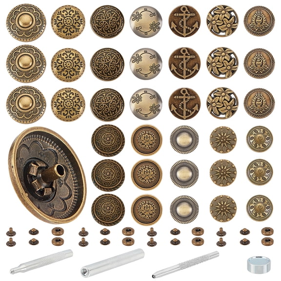 36 Sets 12Style Alloy Snap Buttons with Steel Leather Punch Leathercraft Hole Craft & Round Base & Hole Punch Tool Sets Mixed Color 10~18x4~8mm