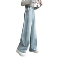 thumbnail image 6 of Teen Girls Wide Leg Loose Jeans Solid Color Denim Summer Pants Casual Trousers For Kids Baggy Straight Pants Size 13-14T, 6 of 9