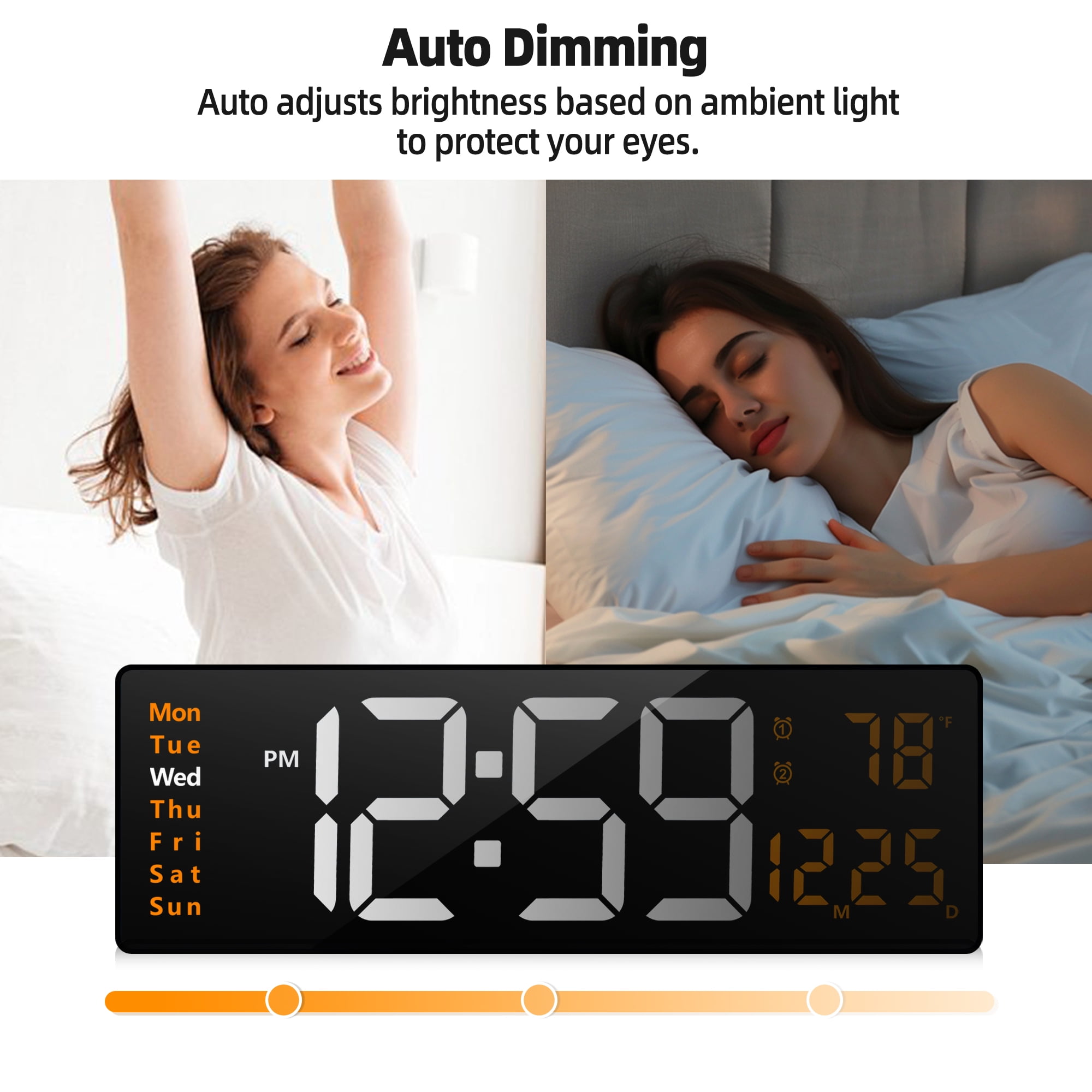 16-inch Large Display Wall Clock with Remote Control, 2 Alarms, Automatic DST, Temperature, Memory Battery for Living Room, Bedroom, Gift for Christmas,Mother's Day, Father's Day