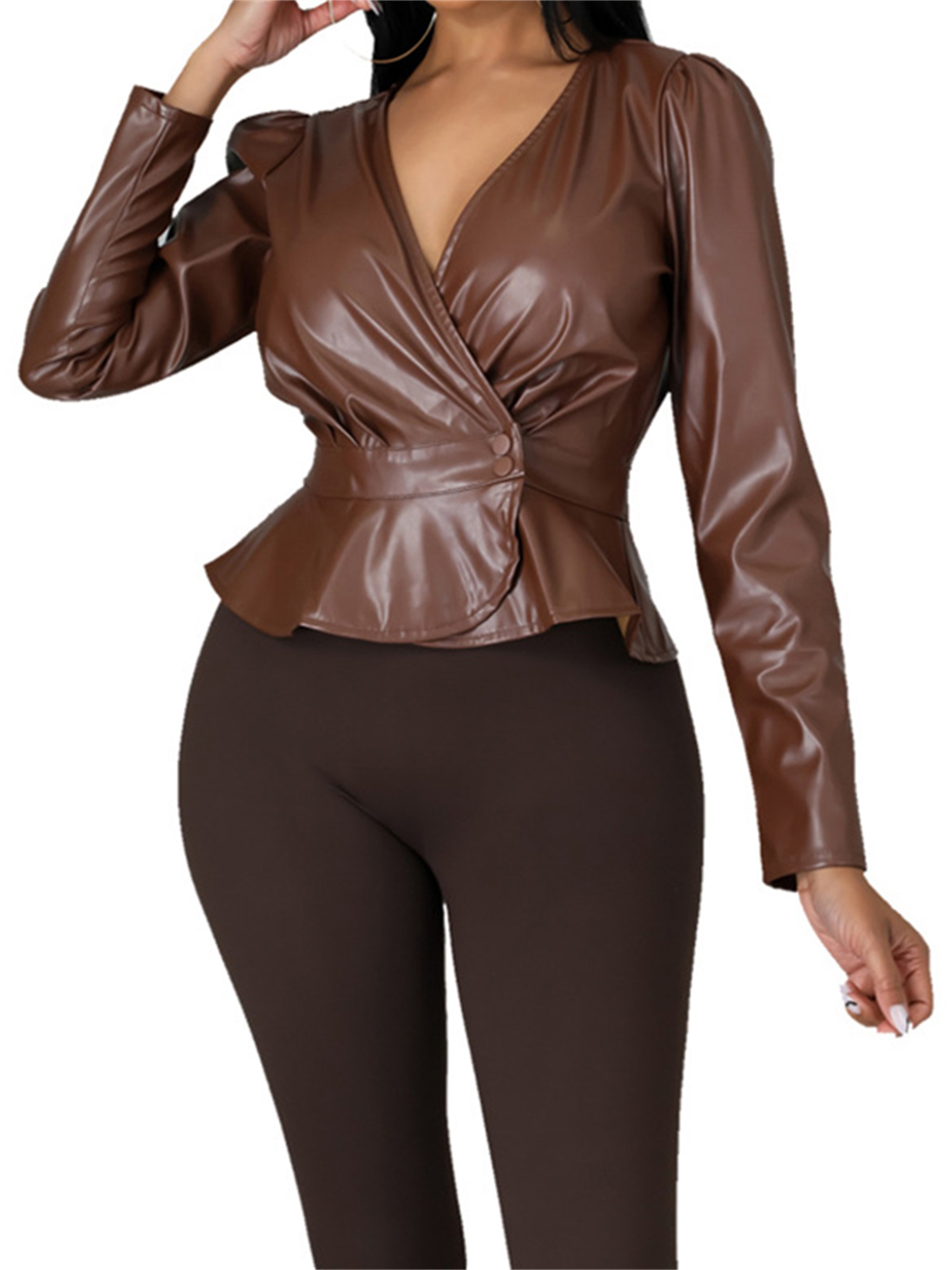 Faux Leather Shirt Long Sleeve 