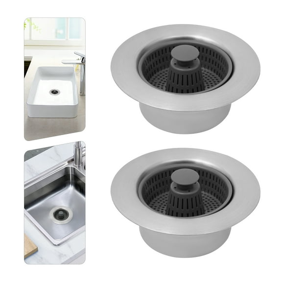 2x Round Kitchen Sink Drain Strainer, Anti-Clogging Basket Strainer with Pop-Up Core, Pop Up Sink Stopper Strainer Basket