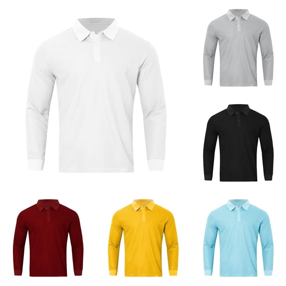 CAIVO Polo Shirts For Men Long Sleeve Lapel Shirt Casual Holiday Shirts Solid Color Classic Fit Golf Tops Stretchy , S