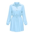 thumbnail image 5 of APEXFWDT Women's Long Sleeve Shirt Dress Button Down Elastic Waist Tie Dress Casual Beach Sun Protection Cover Up Dress,S,Light Blue, 5 of 5