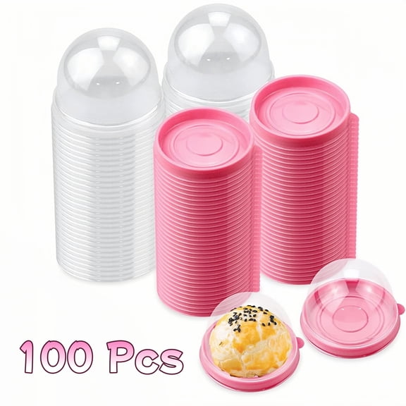 WuPing 100 Pcs Mini Cupcake Boxes, Clear Plastic Muffin Cups, 2.75x2.75x2-inch Domed Muffin Boxes, Wedding Birthday Gift Supplies