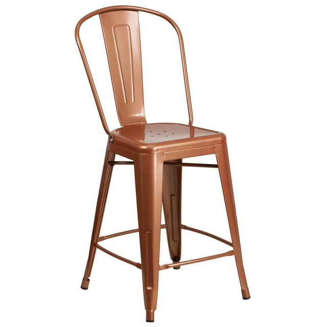 24'' High Copper Metal Indoor-Outdoor Counter Height Stool with Back