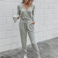 thumbnail image 4 of Long Sleeve Pants Jumpsuit Slim Lace Up V Neck Polyester Fashion Casual Women's Clothing Light Gray XXL, 4 of 7
