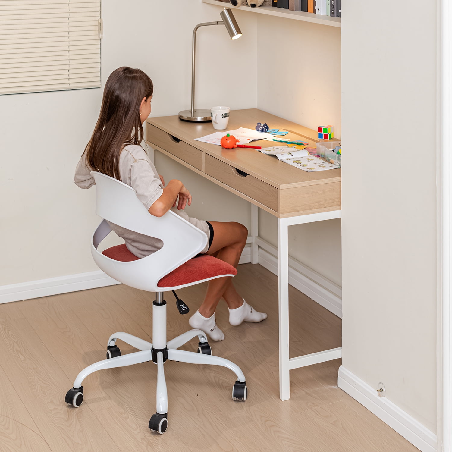 Homy Casa Teen Task Office Chair with Lumbar Support, Adjustable Height Swivel Desk Chair for Home Office, Peppery