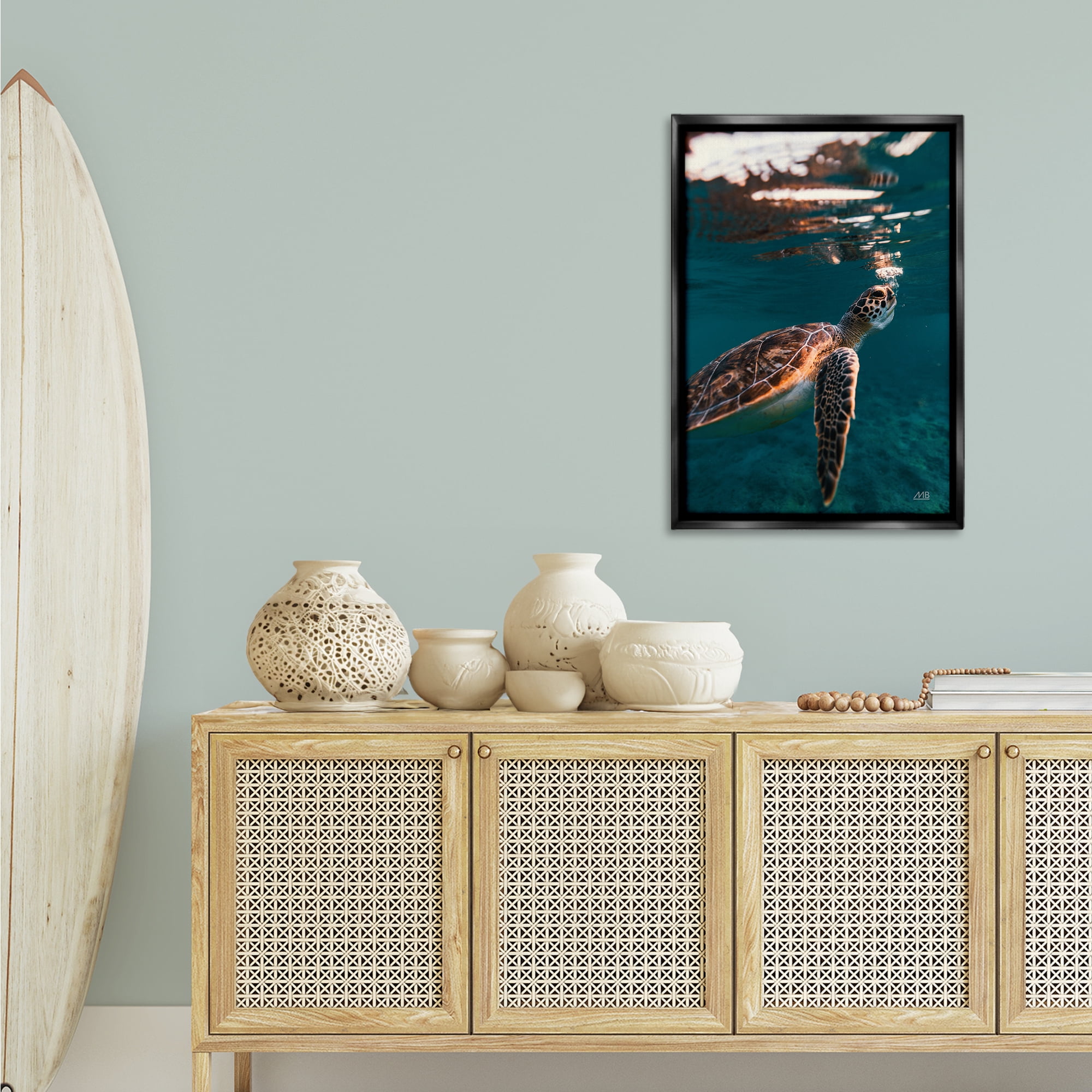 Stupell Industries Blowing Bubbles Turtle Animals Photography Black Floater Framed Canvas Art Print Wall Art, 21 x 31