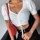 thumbnail image 4 of Gibobby Camisetas de verano para mujer Camiseta suelta informal con cuello en V para mujer, blusa manga corta con estampado(Blanco,CH), 4 of 5