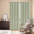 thumbnail image 3 of Sage Green Kitchen Curtains 84 Inch Length, Geometric Flower Leaf Diamond Plaid Retro Grommet Top Bedroom Living Room Curtains, Light Filtering Cafe Curtain Drapes 2 Panels Set 84''x84'', 3 of 9