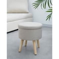 thumbnail image 4 of Taburete Otomano , Taburete Redondo Para Almacenamiento, Cofre De Almacenamiento, Taburetes De Tela De Lino Con Tapa Baja, Diseño De Sala De Estar, Patas De Madera Maciza Beige, 4 of 5