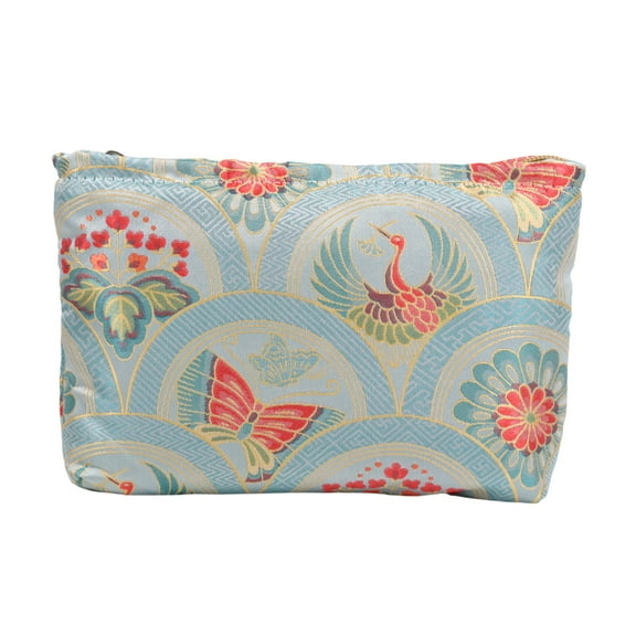 Unique Bargains 1 Pc Multi-functional Butterfly Crane Handheld Makeup Bag for Vacation Large Blue Polyester