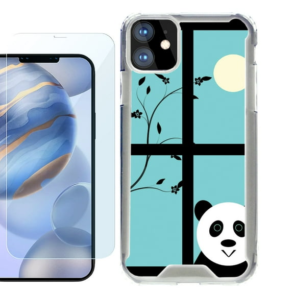 For Apple iPhone 12 Case, iPhone 12 Pro Case, Hybrid Bumper Phone case, with Tempered Glass Screen Protector, by OneToughShield ® - Moon Panda