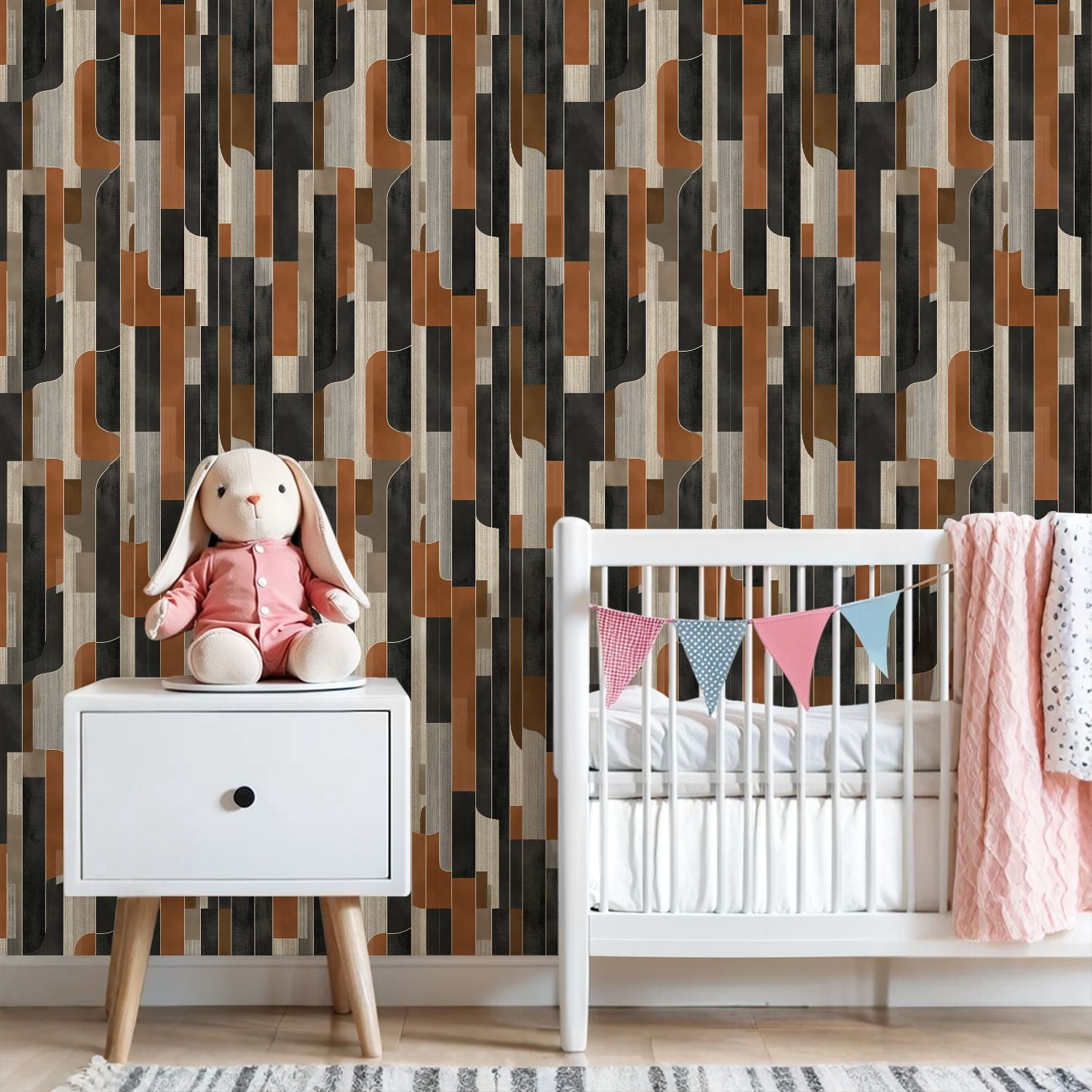Peel and Stick Wallpaper 23.6in x 9.8ft Abstract Geometric Earth Tones Bold Shapes Contact Paper Vinyl Waterproof Self Adhesive Wall Paper for Bedroom Shelf Cabinet Renter Friendly