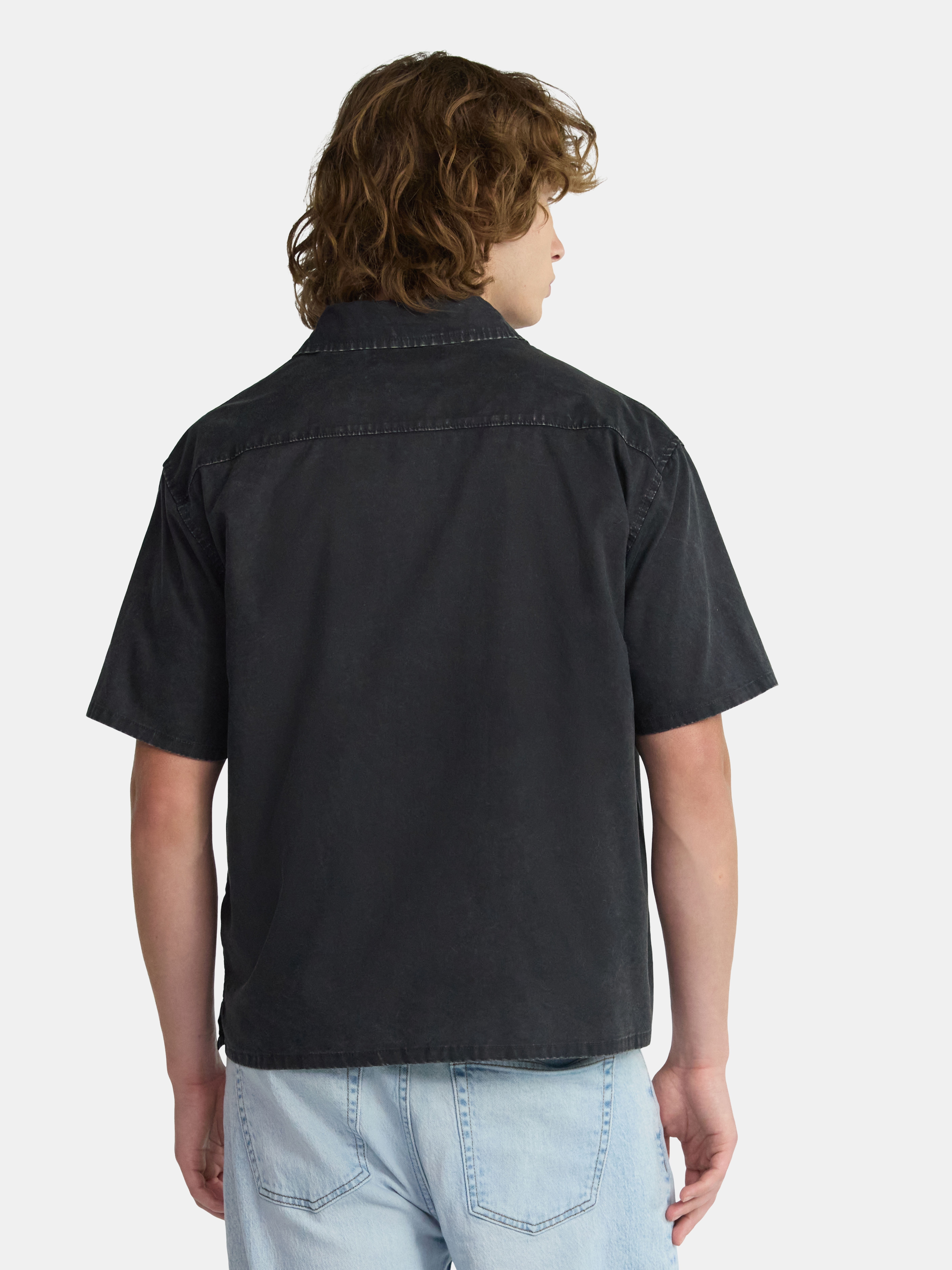 No Boundaries Boxy Button Down Shirt with Short Sleeves, Men's and Big Men's
