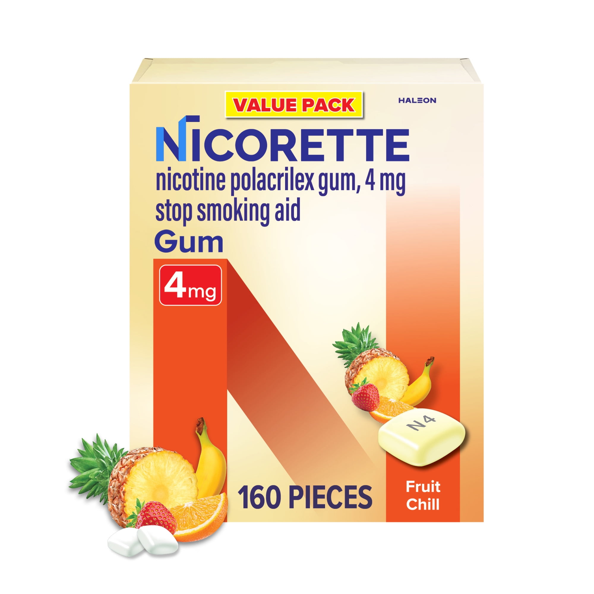 (2 pack) Nicorette Nicotine Gum, Stop Smoking Aids, 4 Mg, Fruit Chill, 160 Count